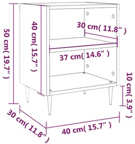 Mesas cabeceira 2pcs 40x30x50cm derivados madeira cinza-cimento