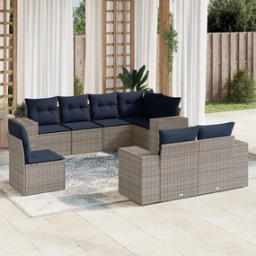 vidaXL 8 pcs conjunto sofás p/ jardim c/ almofadões vime PE cinzento