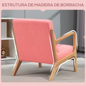 Poltrona Nórdica Acolchoada – Fauteuil Rosé – Rosa e Madeira Natural –