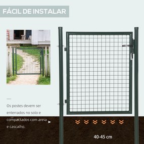 HOMCOM Porta para Vedação de Jardim de Aço com Maçaneta de Fechadura e 3 Chaves Porta de Vedação para Exterior Pátio Terraço 97x150cm Verde