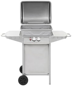 Grelhador a gás com 2 zonas de cozinhar aço inoxidável prateado