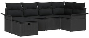 Conjunto de Sofás de Jardim de 6 Peças com Almofadas Preto Rattan PE