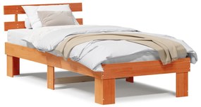 Estrado de Cama com Cabeceira Castanho Encerado 90x190 cm Madeira Maci