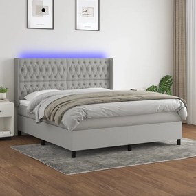 Cama box spring c/ colchão e LED 180x200 cm tecido cinza-claro