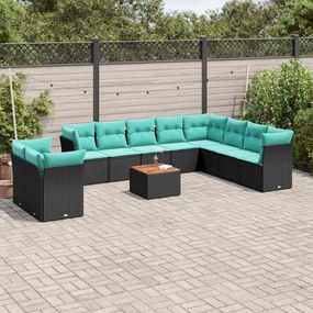 vidaXL 11 pcs conjunto sofás de jardim c/ almofadões vime PE preto