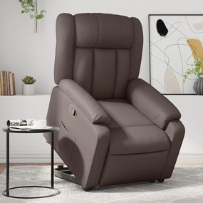 Poltrona reclinável elevatória couro artificial castanho