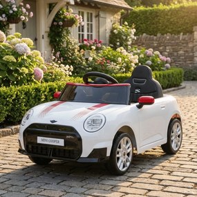 Carro elétrico para Crianças Mini Cooper 12V, Rodas Eva, Assento Couro ecológico Branco