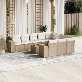 11 pcs conjunto sofás de jardim c/ almofadões vime PE bege
