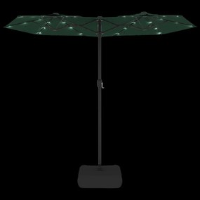 Guarda-sol de jardim c/ cabeça dupla/luzes LED 316x145 cm verde