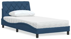 vidaXL Cama com colchão 100x200 cm tecido azul