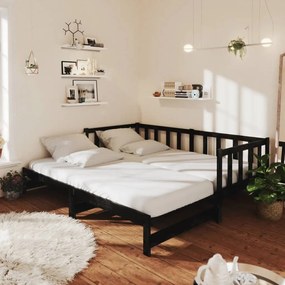 vidaXL Estrutura sofá-cama de puxar 2x(90x200) cm pinho maciço preto