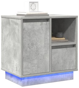 Criado-Mudo com LED Cinza Concreto 50x34,5x50 cm