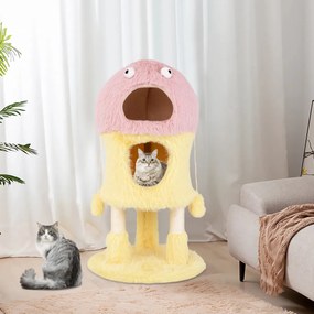 Arranhador para gatos com tema de monstros em pelúcia macia e comprida 48 x 93 cm Rosa e amarelo