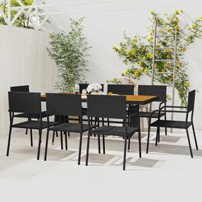 vidaXL 9 pcs Conjunto de jantar p/ exterior vime PE preto