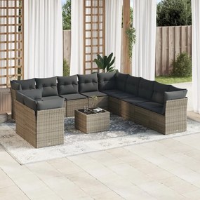 12 pcs conjunto de sofás jardim c/ almofadões vime PE cinzento
