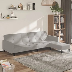 vidaXL Sofá-cama 2 lugares com banco tecido de microfibra cinza-claro