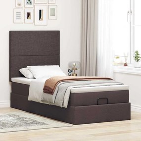 Cama otomana com colchão &amp; LEDs 90x200cm tecido castanho escuro