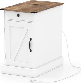Mesa apoio, mesa cabeçeira 35 x 60 x 62 cm com Estação de Carregamento e Armazenamento Gaveta e Bandeja Removível para Quarto ou Sala Branca