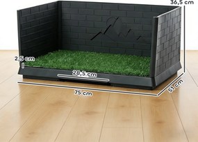 Sanita para Cães com Relva Artificial 75x51x36,5 cm com Paredes Altas Bandeja Deslizante e Fácil de Limpar Preto