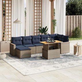 vidaXL 8 pcs conjunto sofás p/ jardim c/ almofadões vime PE cinzento