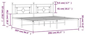 Estrutura de cama com cabeceira 200x200 cm metal preto