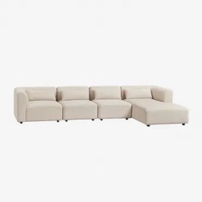 Sofá Modular Chaise Longue Direito De 4 Peças Fogler Linho Veludo Bege Linho - Sklum