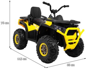 Moto 4 elétrica para crianças 12V 4x4 45W Deserto com Rodas Espuma EVA, Assento couro ecológico, som Crianças Até 30 kg Amarela