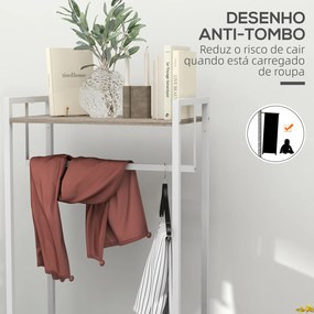 Suporte para Cabides com 3 Gavetas de Tecido Barra para Pendurar e Prateleira para Entrada Quarto 58,5x30x178 cm Natural