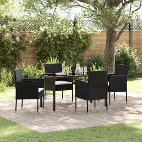 vidaXL Conjunto de Jantar de Jardim de 5 Peças com Almofadas Preto Vime PE