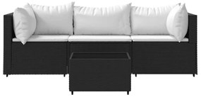 4 pcs conjunto lounge de jardim c/ almofadões vime PE preto