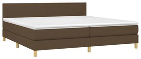 Cama box spring c/ colchão/LED 200x200cm tecido castanho-escuro