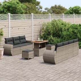 Conjunto de Sofá de Jardim de 10 Peças com Almofadas Cinza Rattan Polí