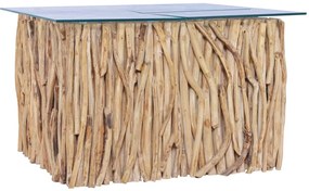 Mesa de centro c/ tampo de vidro 66x66x40cm madeira teca maciça