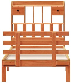Cama com estante sem colchão 75x190cm pinho maciço castanho-mel