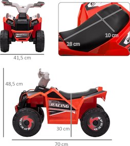 Moto 4 elétrica para crianças de 18 a 36 meses, a bateria de 6 V com marcha à frente e atrás, 70 L x 41,5 L x 48,5 A cm, vermelho