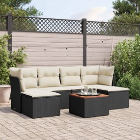 7 pcs conjunto de sofás p/ jardim c/ almofadões vime PE preto