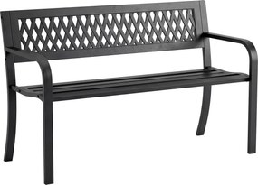 Banco de Jardim Exterior de 2 Lugares com Assento Ripado Apoios de Braço e Estrutura de Aço 119x50x75 cm Preto