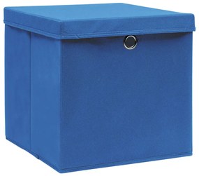 Caixas de arrumação com tampas 10 pcs 32x32x32 cm tecido azul