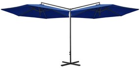 Guarda-sol de jardim duplo com poste de aço 600 cm azul-ciano