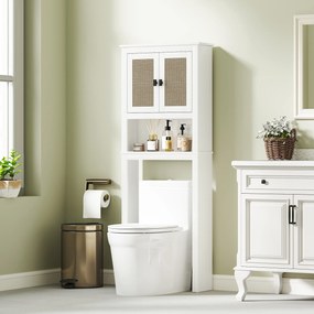 Móvel sobre Sanita Armário sobre Sanita com 2 Portas com Frente em Vime Compartimento e Prateleira Ajustável 60x19,5x160 cm Branco