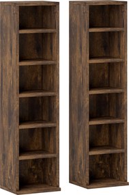 HOMCOM Conjunto 2 Estantes Coluna para CD 12 Compartimentos Até 204 CDs 21x22,5x88,5 cm Castanho Rústico | Aosom Portugal