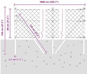 Conjunto de Postes de Cerca Cinzeto 0.8 x 10 m Aço Galvanizado