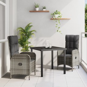 vidaXL Conjunto de Jantar de Jardim 3 Peças Cinza Vime Sintético