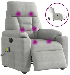 vidaXL Poltrona massagens reclinável elétrica microfibra cinza-claro