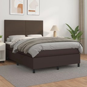vidaXL Cama com molas/colchão 140x200 cm couro artificial castanho
