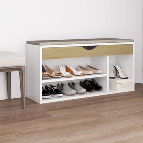 vidaXL Banco sapateira + almofadão 104x30x49 cm contrap. branco/sonoma