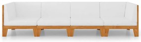4 pcs conjunto lounge de jardim c/ almofadões acácia maciça