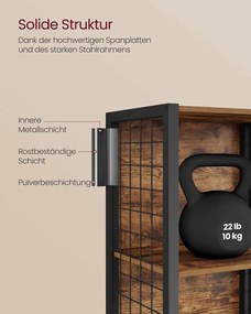 Estante com 5 prateleiras e ganchos em S 30 x 40 x 175,6 cm Castanho vintage + Preto