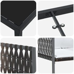Conjunto de Jantar de Jardim com 7 Peças e Almofadas Marrons de Rattan