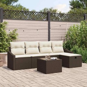 vidaXL Conjunto de Sofá de Jardim com Almofadas Castanho Poliratan